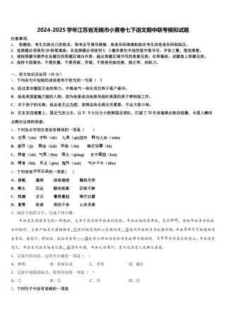 2024-2025学年江苏省无锡市小黄卷七下语文期中联考模拟试题含解析