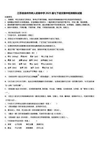 江苏省徐州市树人初级中学2025届七下语文期中检测模拟试题含解析