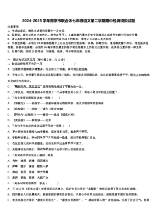 2024-2025学年南京市联合体七年级语文第二学期期中经典模拟试题含解析