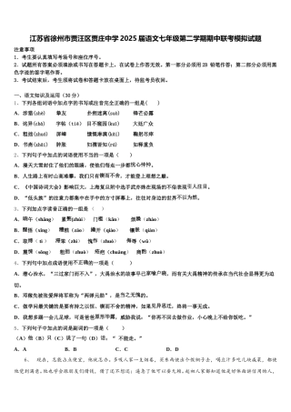 江苏省徐州市贾汪区贾庄中学2025届语文七年级第二学期期中联考模拟试题含解析