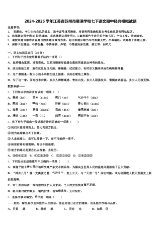 2024-2025学年江苏省苏州市星港学校七下语文期中经典模拟试题含解析