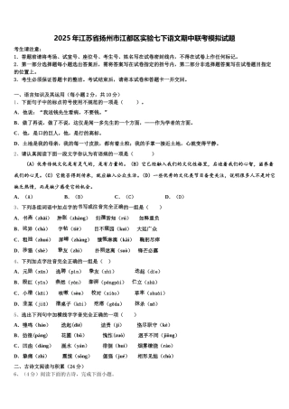 2025年江苏省扬州市江都区实验七下语文期中联考模拟试题含解析
