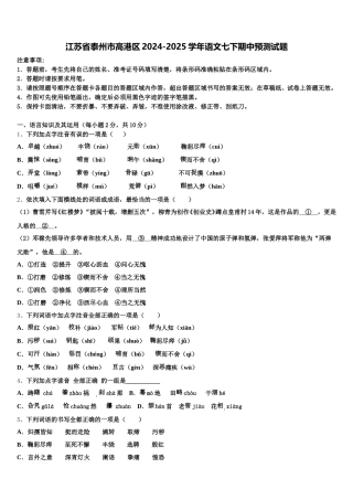 江苏省泰州市高港区2024-2025学年语文七下期中预测试题含解析