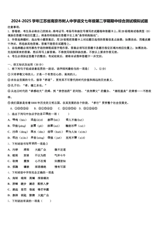 2024-2025学年江苏省南京市树人中学语文七年级第二学期期中综合测试模拟试题含解析
