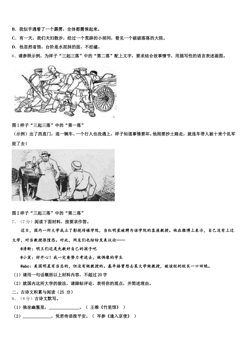 2025届江苏省泰州白马中学语文七下期中考试模拟试题含解析_第2页