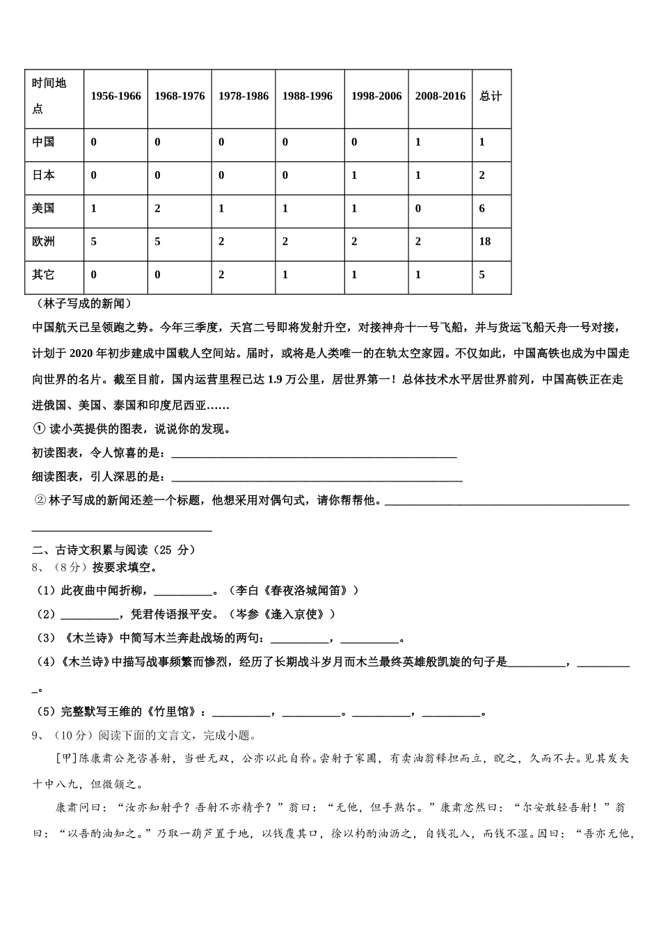 江苏省南通市启东市东安中学2024-2025学年七下语文期中预测试题含解析_第3页