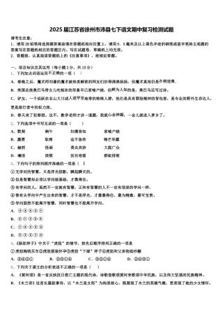 2025届江苏省徐州市沛县七下语文期中复习检测试题含解析