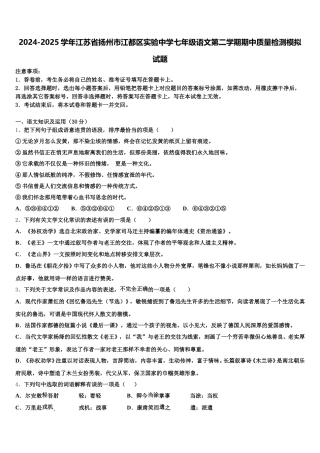 2024-2025学年江苏省扬州市江都区实验中学七年级语文第二学期期中质量检测模拟试题含解析