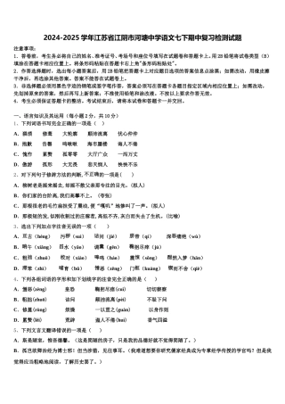 2024-2025学年江苏省江阴市河塘中学语文七下期中复习检测试题含解析