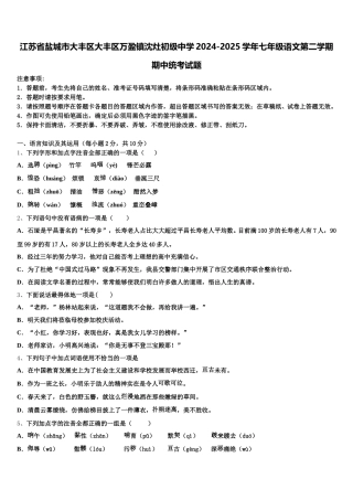 江苏省盐城市大丰区大丰区万盈镇沈灶初级中学2024-2025学年七年级语文第二学期期中统考试题含解析