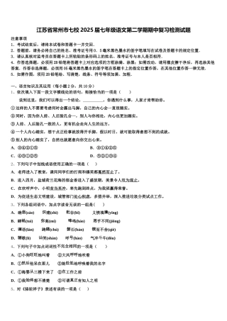 江苏省常州市七校2025届七年级语文第二学期期中复习检测试题含解析