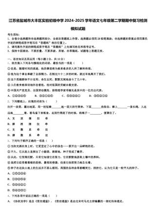 江苏省盐城市大丰区实验初级中学2024-2025学年语文七年级第二学期期中复习检测模拟试题含解析