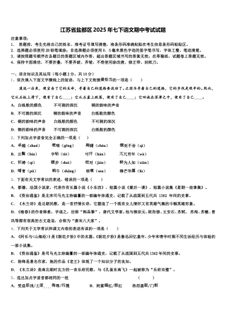 江苏省盐都区2025年七下语文期中考试试题含解析