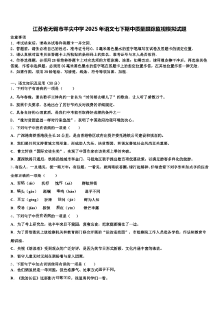 江苏省无锡市羊尖中学2025年语文七下期中质量跟踪监视模拟试题含解析
