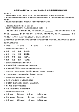 江苏省镇江市新区2024-2025学年语文七下期中质量检测模拟试题含解析