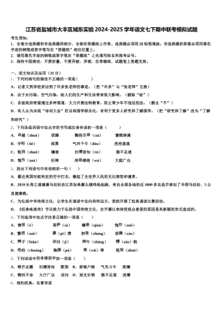 江苏省盐城市大丰区城东实验2024-2025学年语文七下期中联考模拟试题含解析