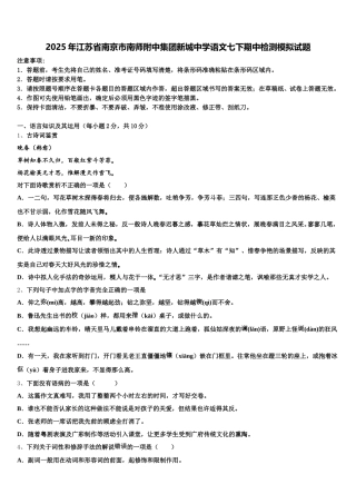 2025年江苏省南京市南师附中集团新城中学语文七下期中检测模拟试题含解析