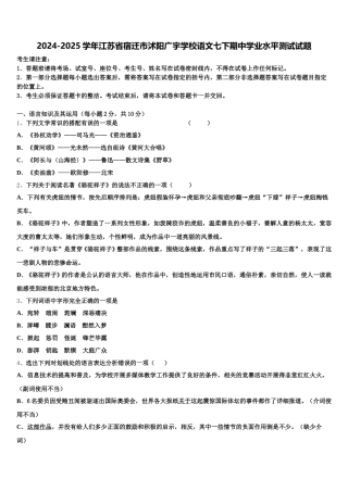 2024-2025学年江苏省宿迁市沭阳广宇学校语文七下期中学业水平测试试题含解析