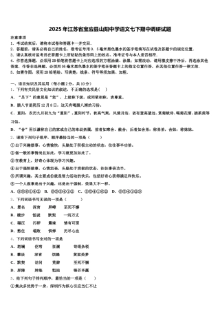 2025年江苏省宝应县山阳中学语文七下期中调研试题含解析