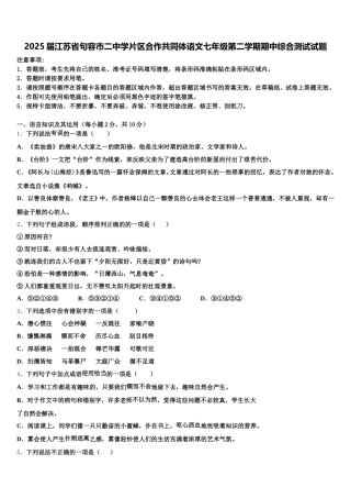 2025届江苏省句容市二中学片区合作共同体语文七年级第二学期期中综合测试试题含解析