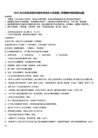 2025年江苏省句容市华阳中学语文七年级第二学期期中调研模拟试题含解析