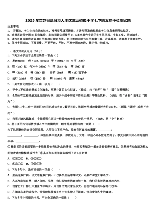 2025年江苏省盐城市大丰区三龙初级中学七下语文期中检测试题含解析