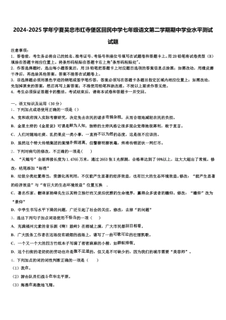 2024-2025学年宁夏吴忠市红寺堡区回民中学七年级语文第二学期期中学业水平测试试题含解析