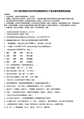 2025届宁夏宽口井中学石油希望学校七下语文期中质量检测试题含解析