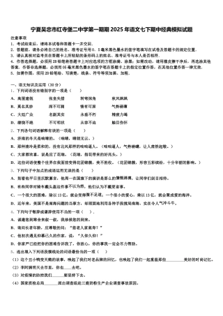 宁夏吴忠市红寺堡二中学第一期期2025年语文七下期中经典模拟试题含解析