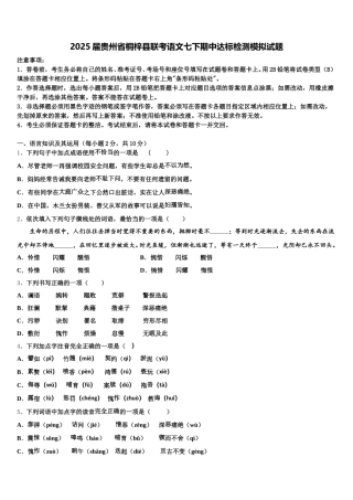2025届贵州省桐梓县联考语文七下期中达标检测模拟试题含解析