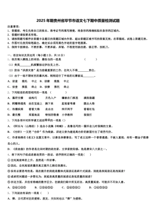 2025年期贵州省毕节市语文七下期中质量检测试题含解析