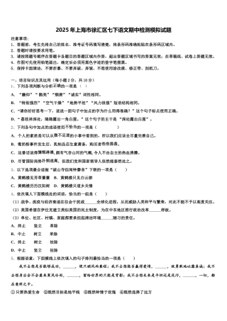 2025年上海市徐汇区七下语文期中检测模拟试题含解析