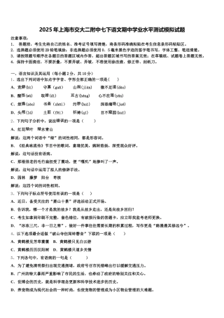 2025年上海市交大二附中七下语文期中学业水平测试模拟试题含解析