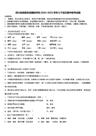 四川省绵阳东辰国际学校2024-2025学年七下语文期中联考试题含解析