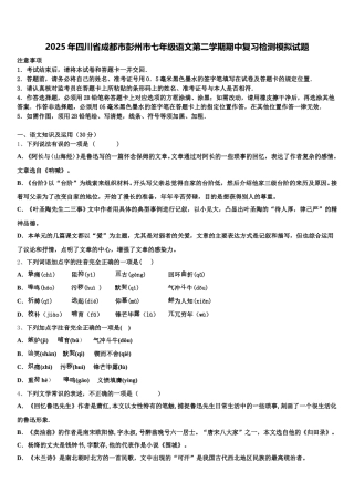 2025年四川省成都市彭州市七年级语文第二学期期中复习检测模拟试题含解析