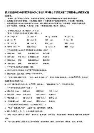 四川省遂宁市泸州市石洞镇中学心学校2025届七年级语文第二学期期中达标检测试题含解析
