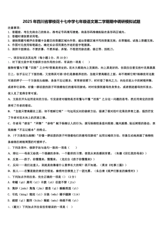 2025年四川省攀枝花十七中学七年级语文第二学期期中调研模拟试题含解析