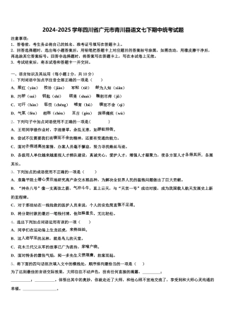 2024-2025学年四川省广元市青川县语文七下期中统考试题含解析