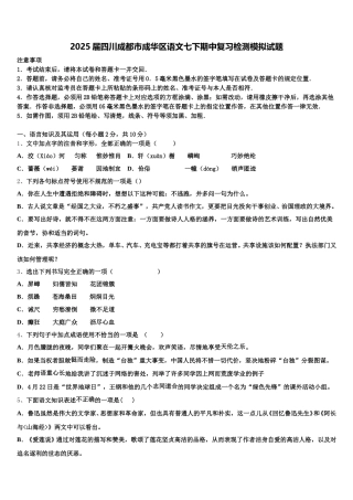 2025届四川成都市成华区语文七下期中复习检测模拟试题含解析