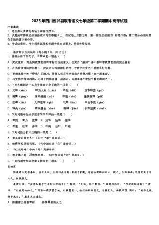2025年四川省泸县联考语文七年级第二学期期中统考试题含解析