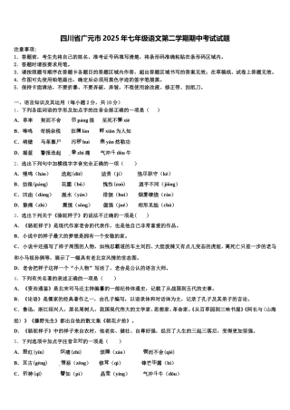 四川省广元市2025年七年级语文第二学期期中考试试题含解析