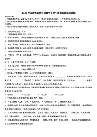 2025年四川省安岳县语文七下期中质量跟踪监视试题含解析