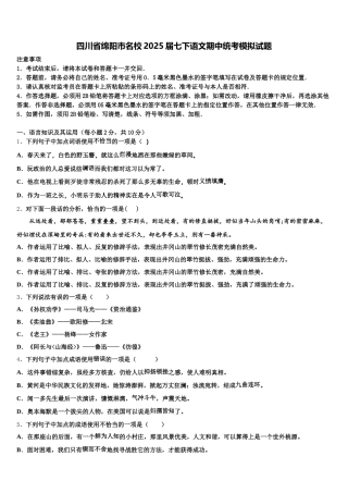 四川省绵阳市名校2025届七下语文期中统考模拟试题含解析