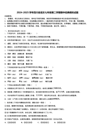 2024-2025学年四川省语文七年级第二学期期中经典模拟试题含解析