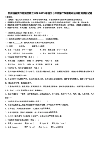 四川省宜宾市南溪区第三中学2025年语文七年级第二学期期中达标检测模拟试题含解析