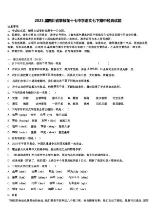 2025届四川省攀枝花十七中学语文七下期中经典试题含解析