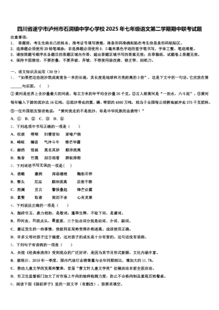 四川省遂宁市泸州市石洞镇中学心学校2025年七年级语文第二学期期中联考试题含解析