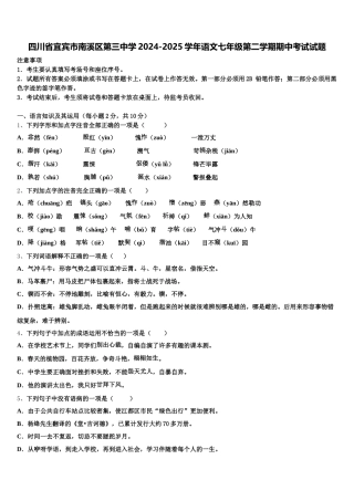 四川省宜宾市南溪区第三中学2024-2025学年语文七年级第二学期期中考试试题含解析