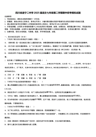 四川省遂宁二中学2025届语文七年级第二学期期中统考模拟试题含解析