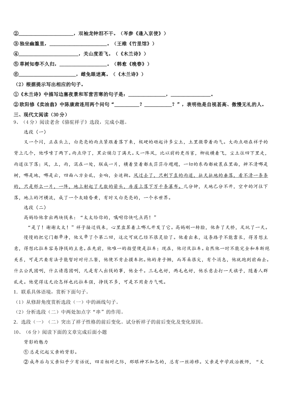甘肃省嘉峪关市名校2025年七年级语文第二学期期中考试试题含解析_第3页